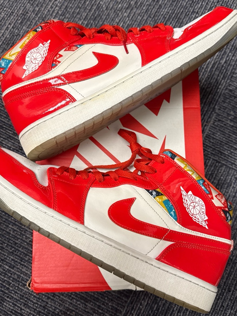 Jordan 1 Mid Barcelona Sweater Red Patent Sneakers